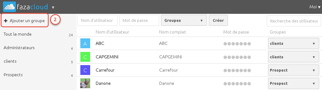 Ajouter un groupe dans FazaCloud