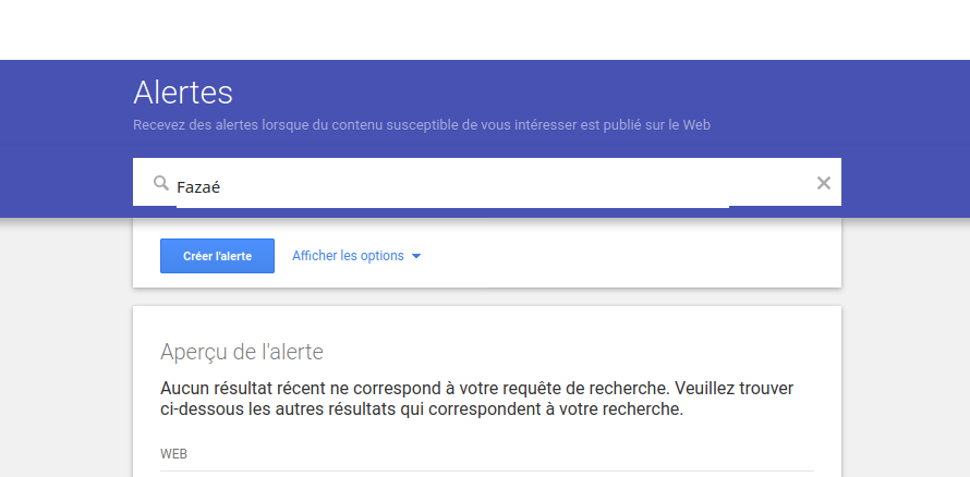 capture d'écran page d'accueil Google Alertes